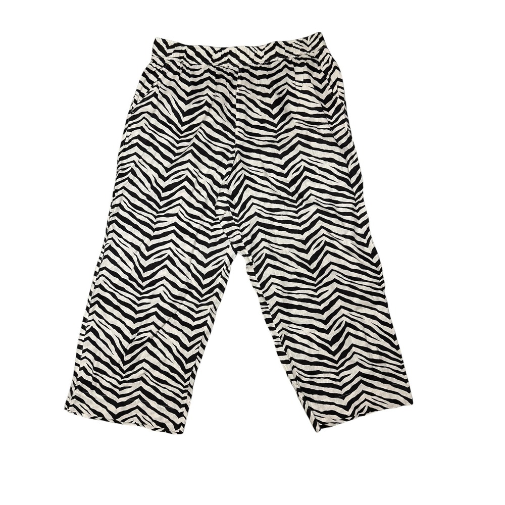 NWOT‎ Tahari 100% Linen Zebra Print Cropped Wide-Leg Pants - Size XL